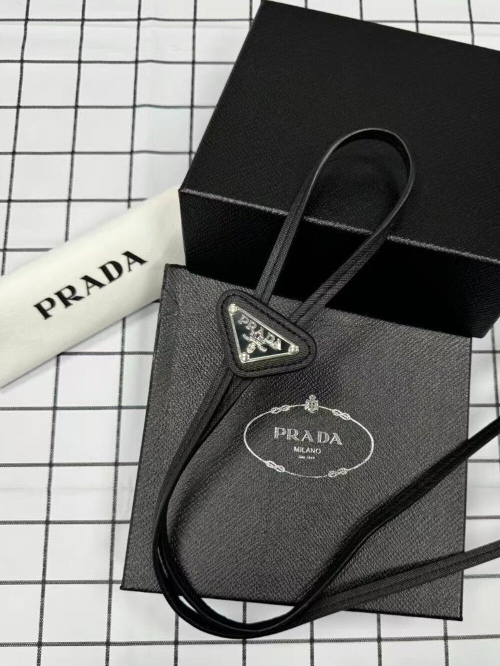 Prada Black Bolo Tie💞🥰 Saffiano Leather - Gift Box Included (Unisex) - Picture 3 of 7